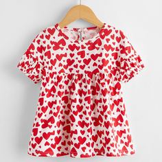 С оборками Сердечко милый Футболки для маленьких девочек Shein