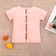 Бант Одноцветный Повседневный Футболки для маленьких девочек Shein