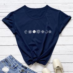 Футболка с принтом луны и солнца Shein