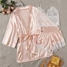 3 пакета комплект нижнего белья и атласный халат размера плюс Shein