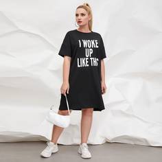 Лозунг Повседневный Платья размер плюс Shein