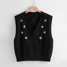 Жилет-свитер размера плюс с цветочной вышивкой Shein