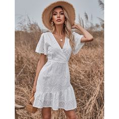 с оборками Одноцветный Бохо Платье Shein