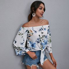 узел Цветочный Бохо Блузы Shein