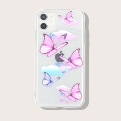 Прозрачный чехол для iPhone с принтом бабочки Shein