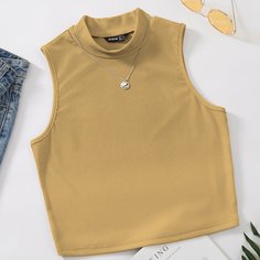Маленький однотонный топ с высоким воротником Shein