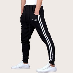 Мужские спортивные брюки с текстовым принтом и полосатой лентой Shein