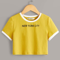 Кроп топ с текстовым принтом для девочек Shein