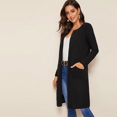 Однотонное пальто с карманом Shein