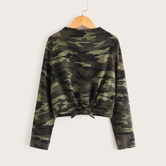 Камуфляжная футболка с узлом для девочек Shein