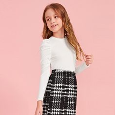 Трикотажная футболка с пышными рукавами для девочек Shein