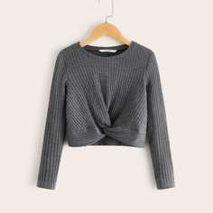 Трикотажная футболка с драпировкой для девочек Shein