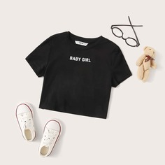 Футболка с текстовым принтом для девочек Shein
