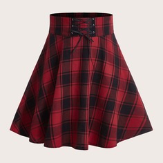 Юбка размера плюс в клетку на шнурках Shein