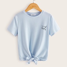 Вязаный топ с принтом и узлом для девочек Shein