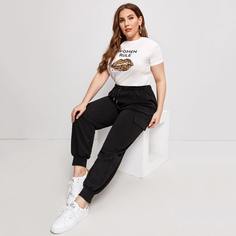 Спортивные брюки размера плюс на кулиске с карманом Shein
