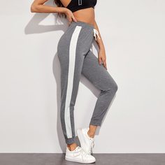 Контрастные контрастные спортивные брюки на кулиске Shein