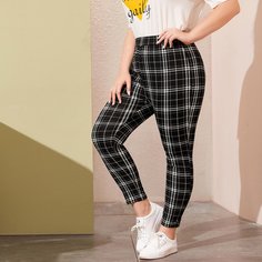 Брюки в клетку с эластичной талией размера плюс Shein