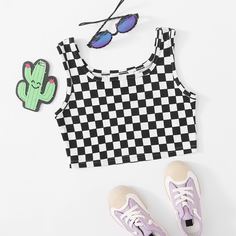 Короткая майка в клетку для девочек Shein