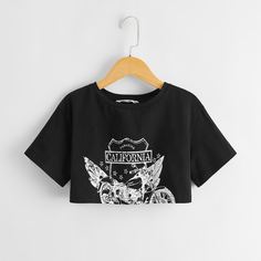 Короткая футболка с оригинальным принтом для девочек Shein