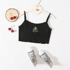 Трикотажный топ с вышивкой для девочек Shein