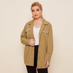 Пальто с карманом и жемчугом размера плюс Shein