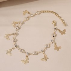 Ножной браслет с декором бабочки и стразами для девочек Shein