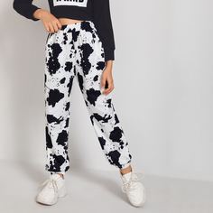Брюки с коровьим принтом и карманом для девочек Shein
