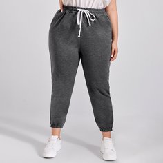Спортивные брюки размера плюс на кулиске с карманом Shein