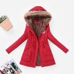 Пальто с капюшоном из искусственного меха Shein