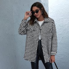 Твидовое пальто с узором "хаундстут" и пуговицами Shein