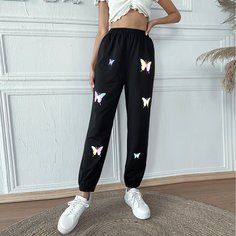 Спортивные брюки с принтом бабочки Shein