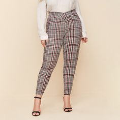 Асимметричные брюки в клетку размера плюс Shein