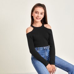 Однотонный свитер с открытыми плечами для девочек Shein
