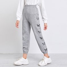 Спортивные брюки с принтом бабочки для девочек Shein