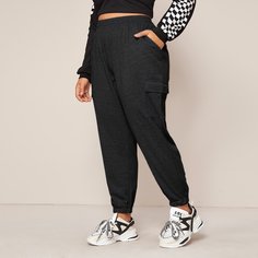 Однотонные спортивные брюки размера плюс с карманом Shein