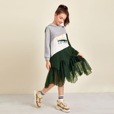 Платье с капюшоном и сетчатым низом для девочек Shein