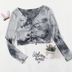 Футболка на кулиске с принтом тай дай для девочек Shein