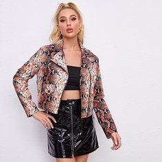 на молнии Змеиный Очаровательный Куртки Shein