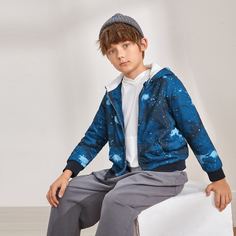 Куртка на молнии с принтом для мальчиков Shein