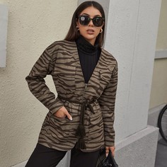 на молнии Животный принт Повседневный Пальто Shein