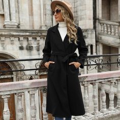 Пальто с поясом и карманом Shein