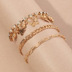 3шт браслет с бабочками и стразами для девочек Shein