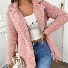 с поясом Одноцветный Повседневный Пальто Shein