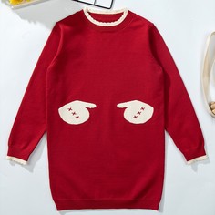 с фестонами графический принт Повседневный Трикотажные платья для девочек Shein