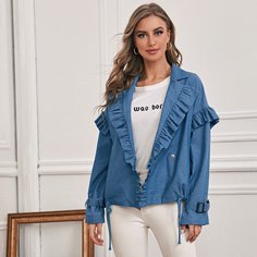 с оборками Одноцветный Повседневный Пальто Shein