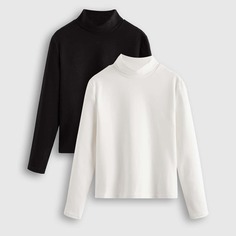 Однотонная футболка с высоким воротником для девочек 2шт Shein