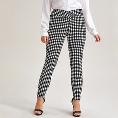 Асимметричный Хаундстут Повседневный Брюки размер плюс Shein