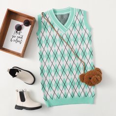 Геометрический принт Повседневный Трикотажные платья для девочек Shein