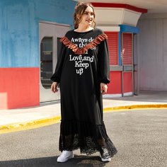 Контрастные кружева Лозунг Повседневный Платья размер плюс Shein